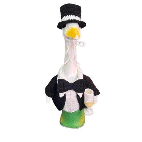 Tuxedo with Champagne Flute New Years Eve Porch Goose Crochet Pattern PDF Instant Download