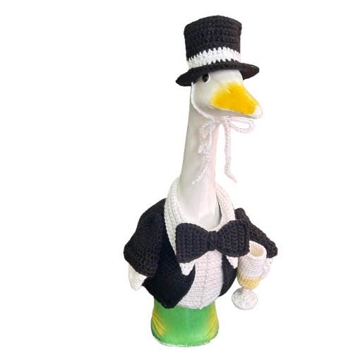 Tuxedo with Champagne Flute New Years Eve Porch Goose Crochet Pattern PDF Instant Download