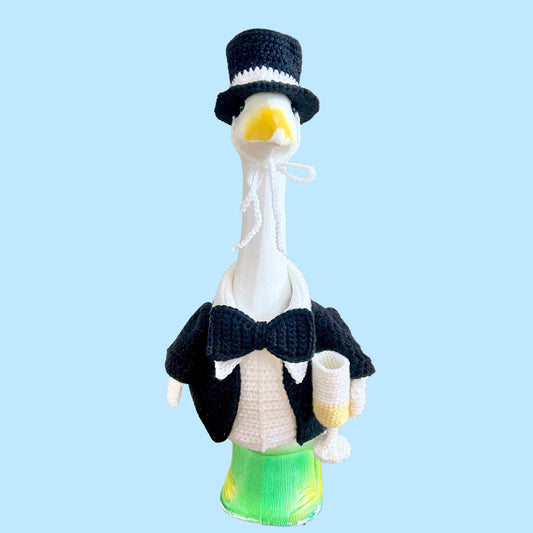 Tuxedo with Champagne Flute New Years Eve Porch Goose Crochet Pattern PDF Instant Download
